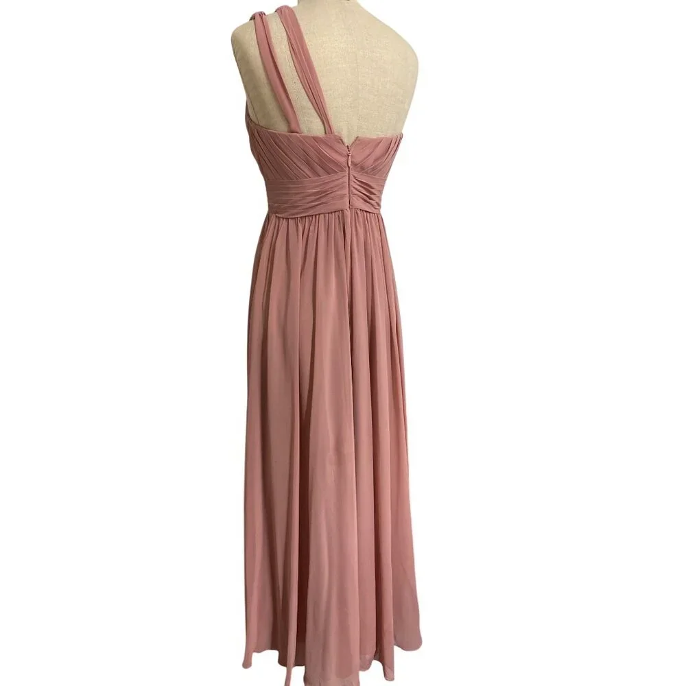 Azazie Womens A2 One-Shoulder Pleated Gown Blush Pink - Picture 7 of 16